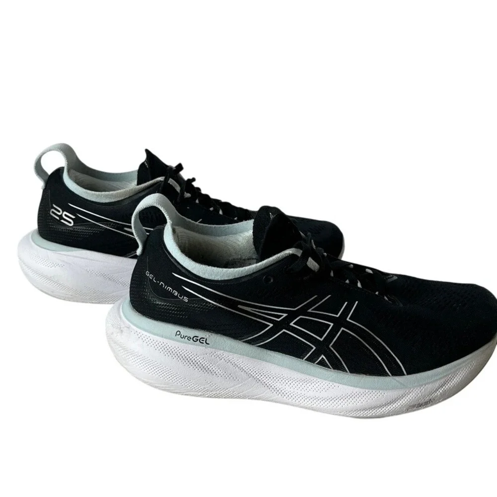 ASICS Gel Nimbus 25 Running Shoes Mesh Cushioned Black Silver‎ Womens 9